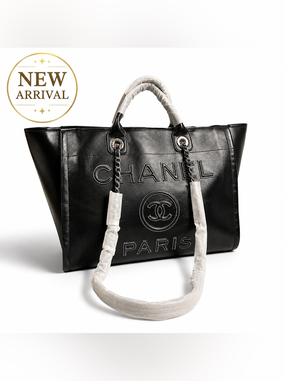 🖤 Women’s Black Logo Tote Bag with Chain Shoulder Strap🖤